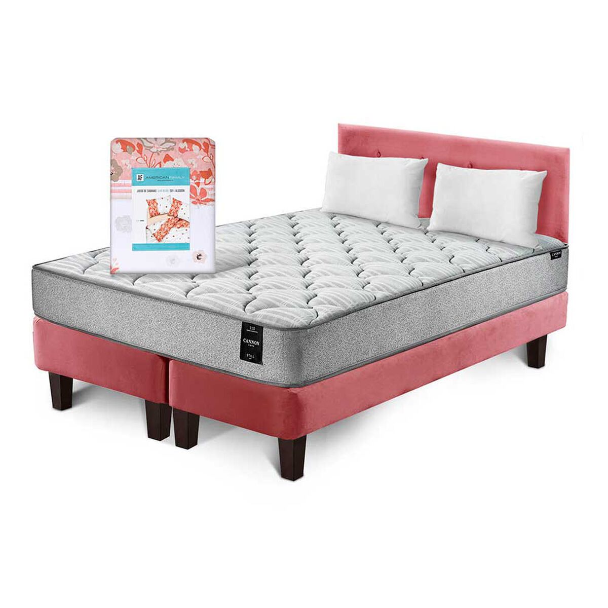 Cama Europea Latam Home 2 Plazas Cannon Palo Rosa + Set de sábanas