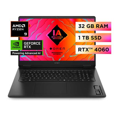 Notebook Gamer HP  OMEN 17-db0009la Ryzen 9 8° RAM DDR5-5600 MT/s de 32 GB (2 x 16 GB) 1TB 17.3"" GPU NVIDIA® GeForce RTX™ 4060 para laptop (GDDR6 de 8 GB dedicada)