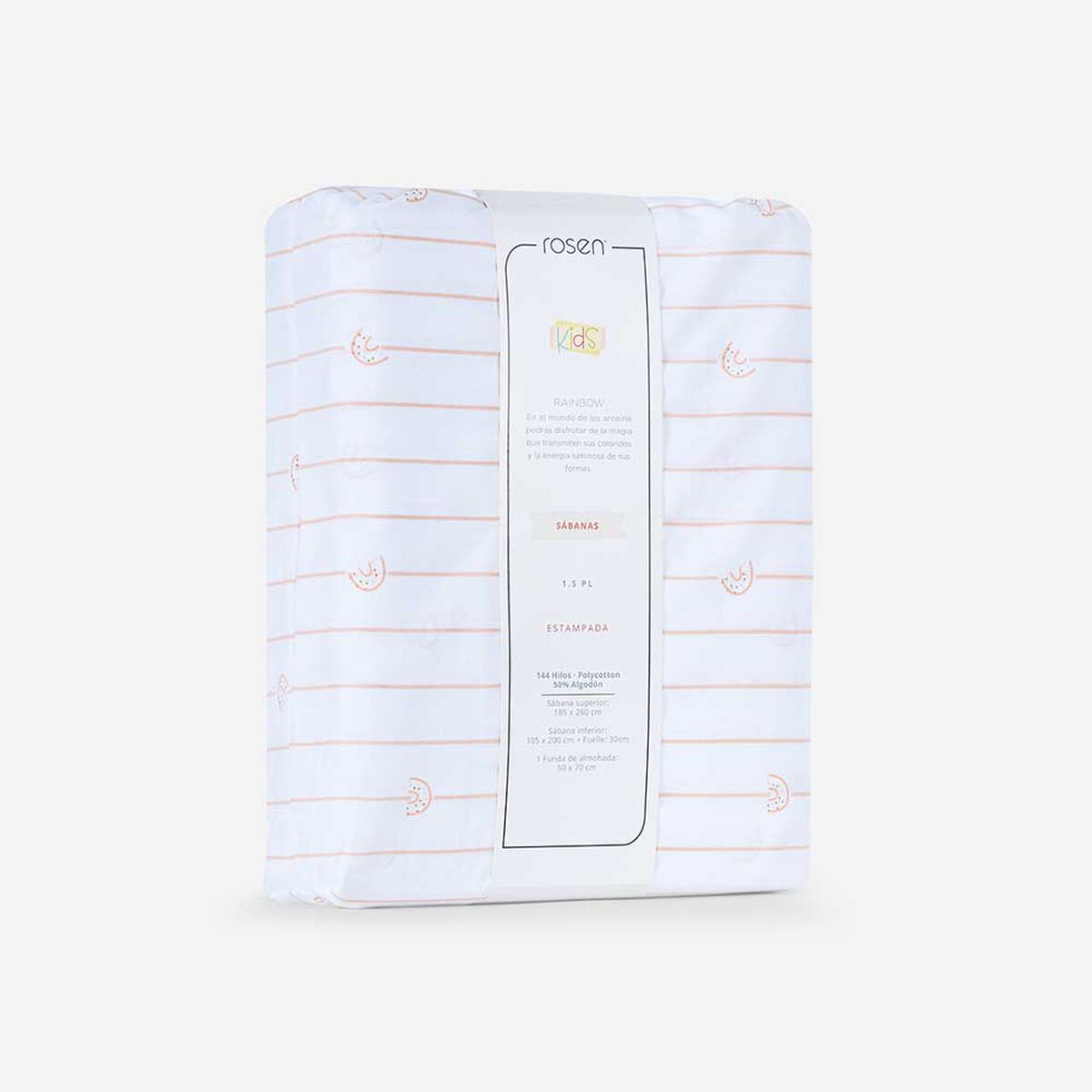 Juego de Sábanas Infantil Rosen 1,5 Plazas Rainbow Damasco Blanco