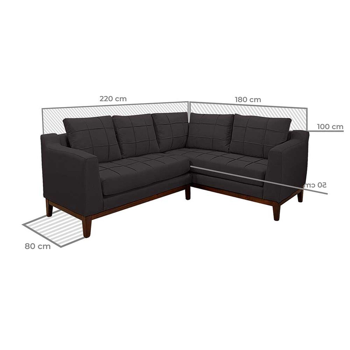 Sof&aacute; Seccional Derecho Living Factory Roble 5 Cuerpos Chocolate