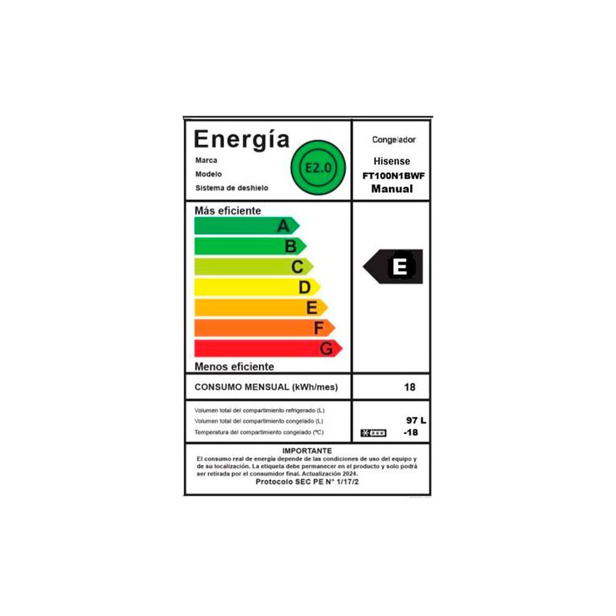 Freezer Horizontal Hisense FT100N1BWF 97 lts.