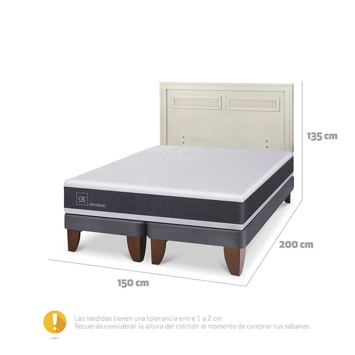 Cama Europea CIC Base Dividida 2 Plazas Ortopedic + Respaldo Milan Alpino