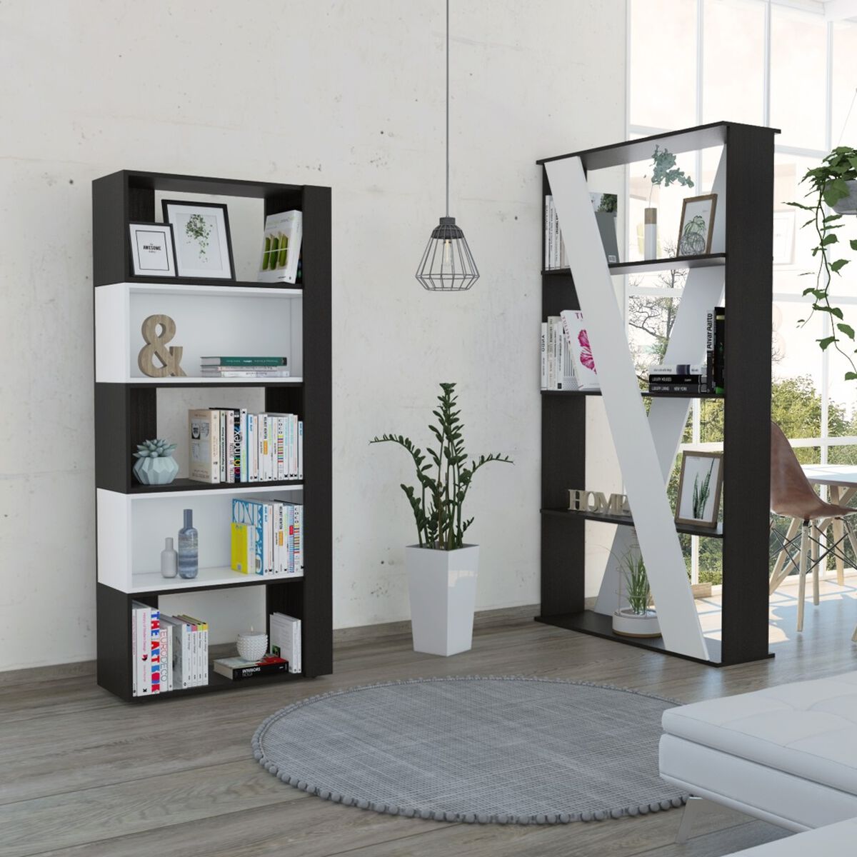 Combo Biblioteca Cubo + Separador de Ambientes TuHome Beijing Wengue/Blanco