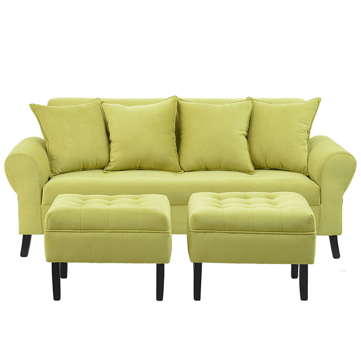 Sof&aacute; Bodevir Lua 3 Cuerpos + 2 Pouf Wood Pistacho