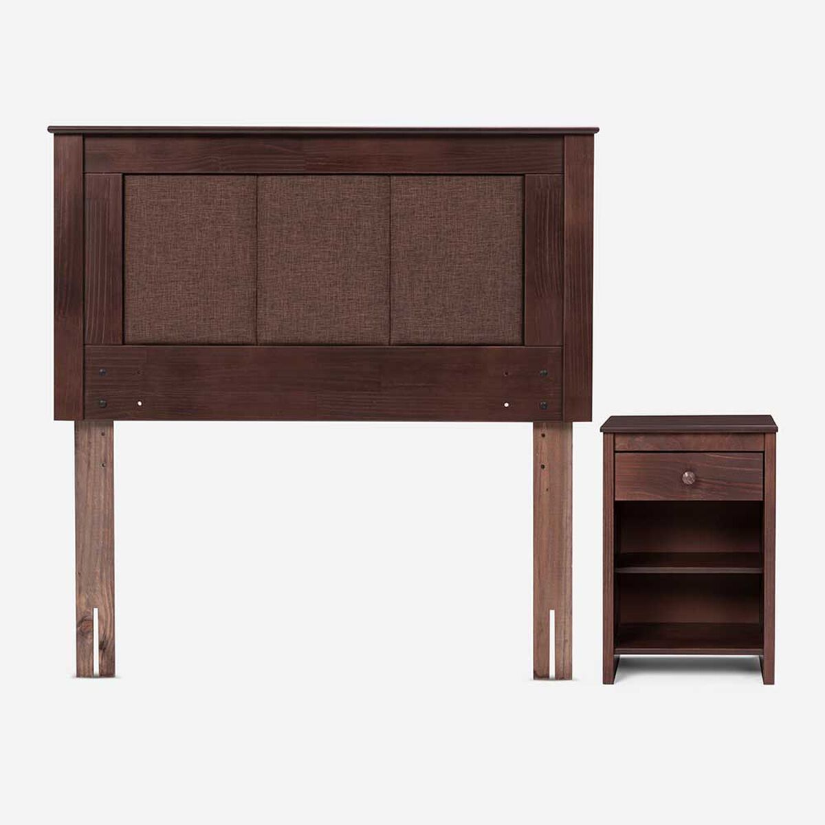 Cama Europea Rosen 1,5 Plazas Indie + Respaldo + Velador Rachel