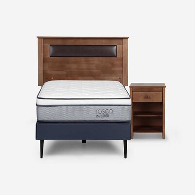 Cama Europea Rosen 1 Plaza Indie + Respaldo + Velador Ferrera