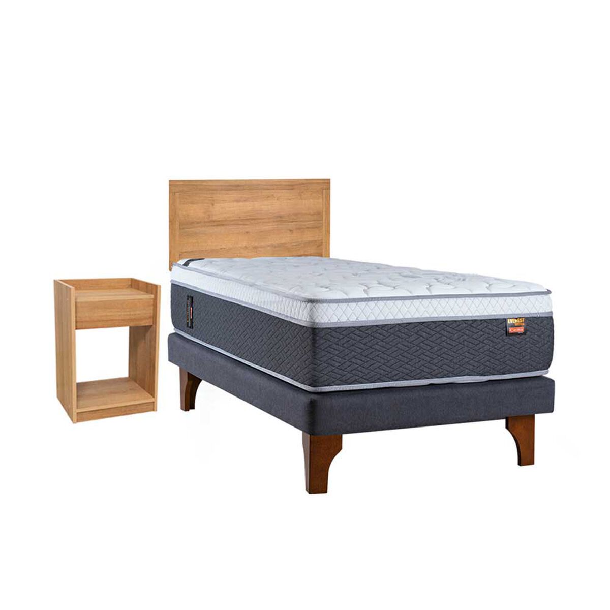 Cama Europea Celta 1,5 Plazas Everest + Respaldo + Velador Aura Honey