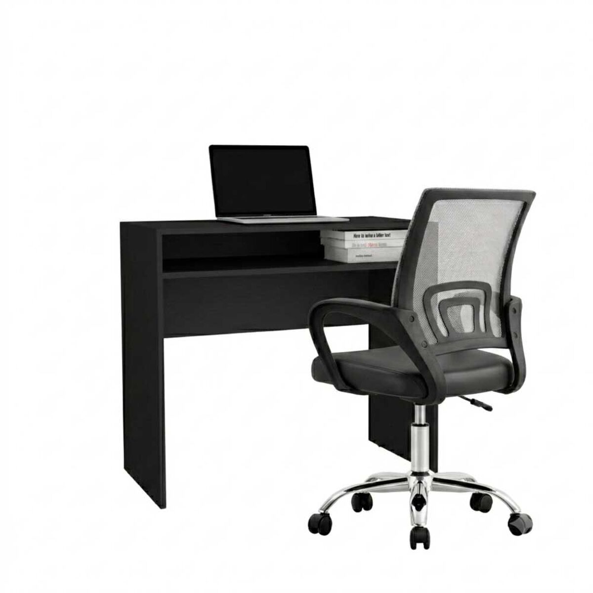 Combo Oficina Escritorio Wengue + Silla New York Negra y Gris Arthome