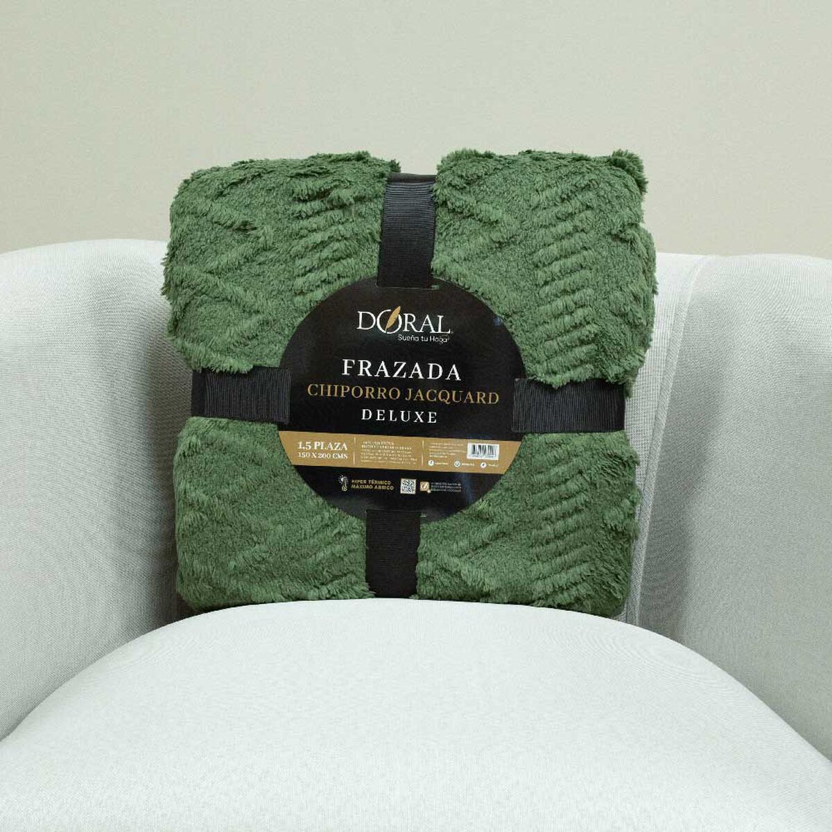 Frazada Doral 1,5 Plazas Chiporro Jacquard Liso Verde Olivo