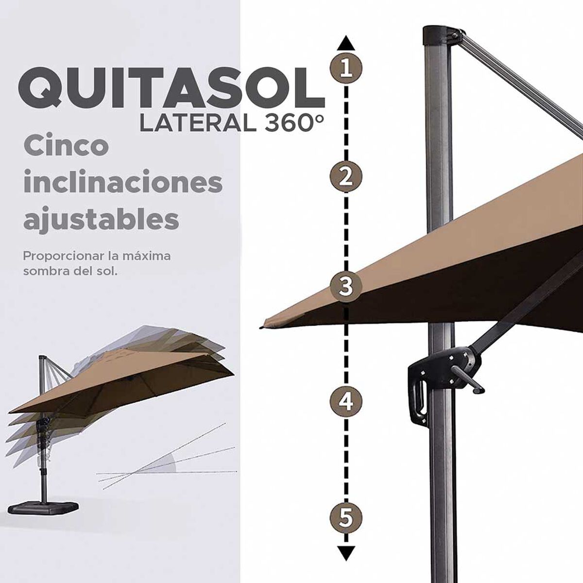 Quitasol Lateral Vincenzi Khaki 300 x 300 cm Café