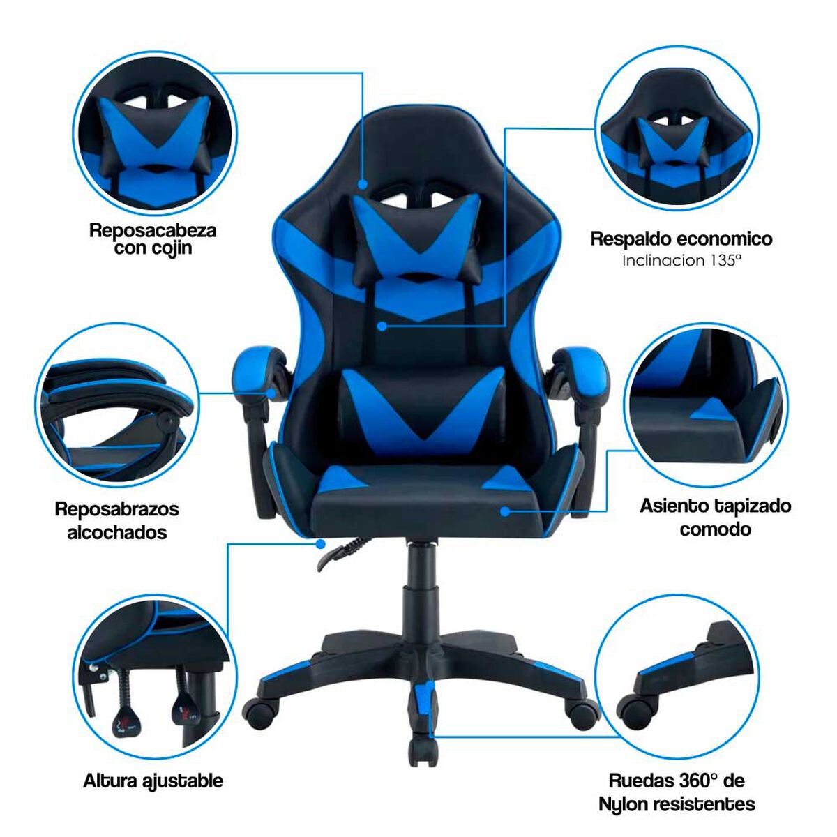 Silla Gamer Arthome Tokio Negra Azul