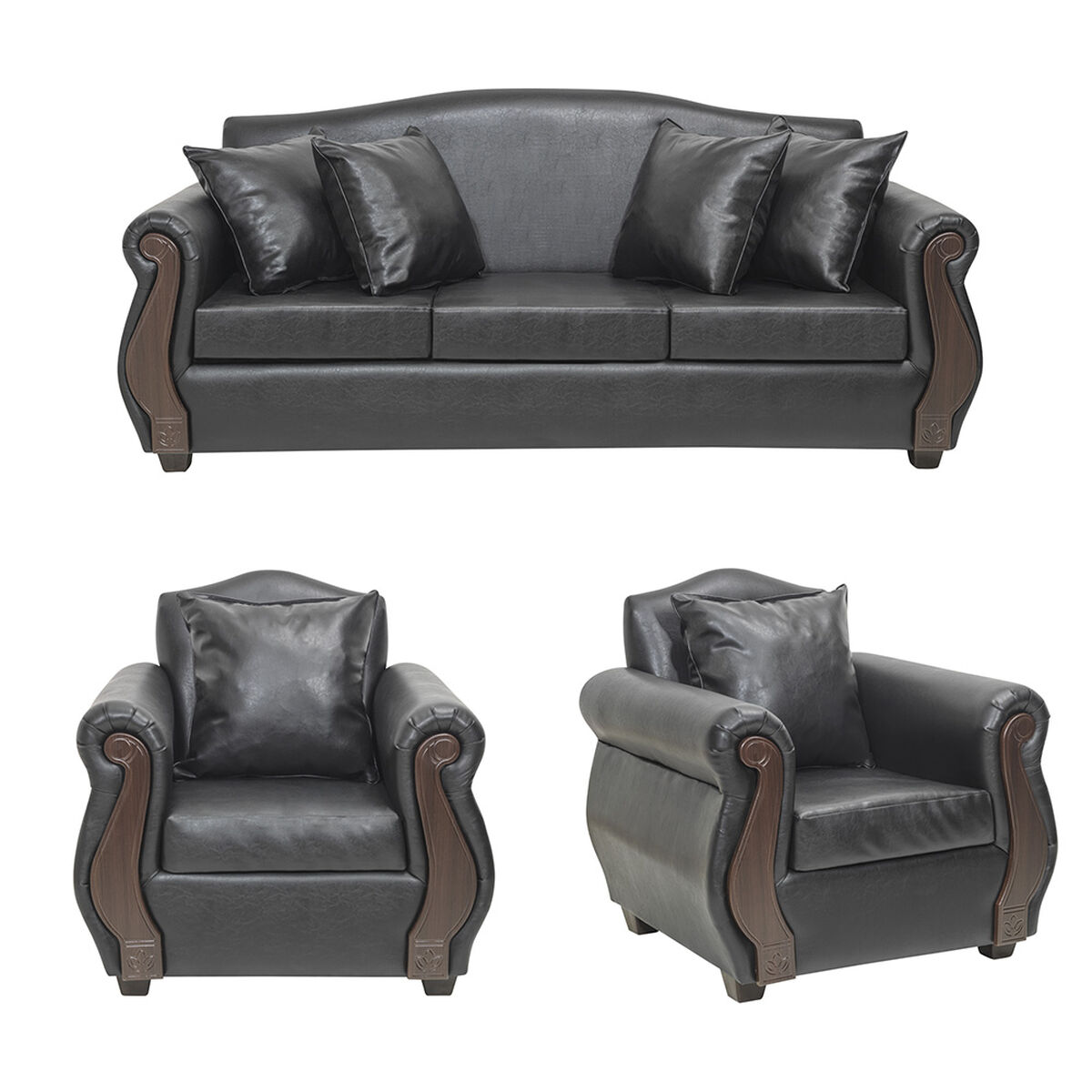 Juego de Living Innovamuebles New Bugambilia Sofá 3 Cuerpos + Dos Sillones 1 Cuerpo Negro