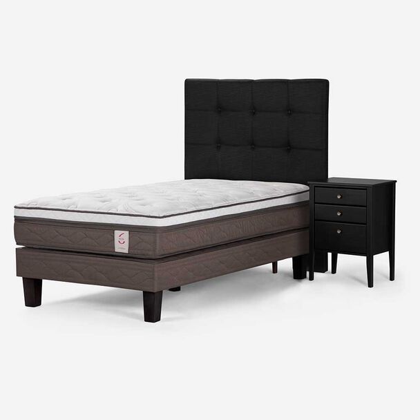 Cama Europea Rosen 1,5 Plazas New Style + Respaldo + Velador