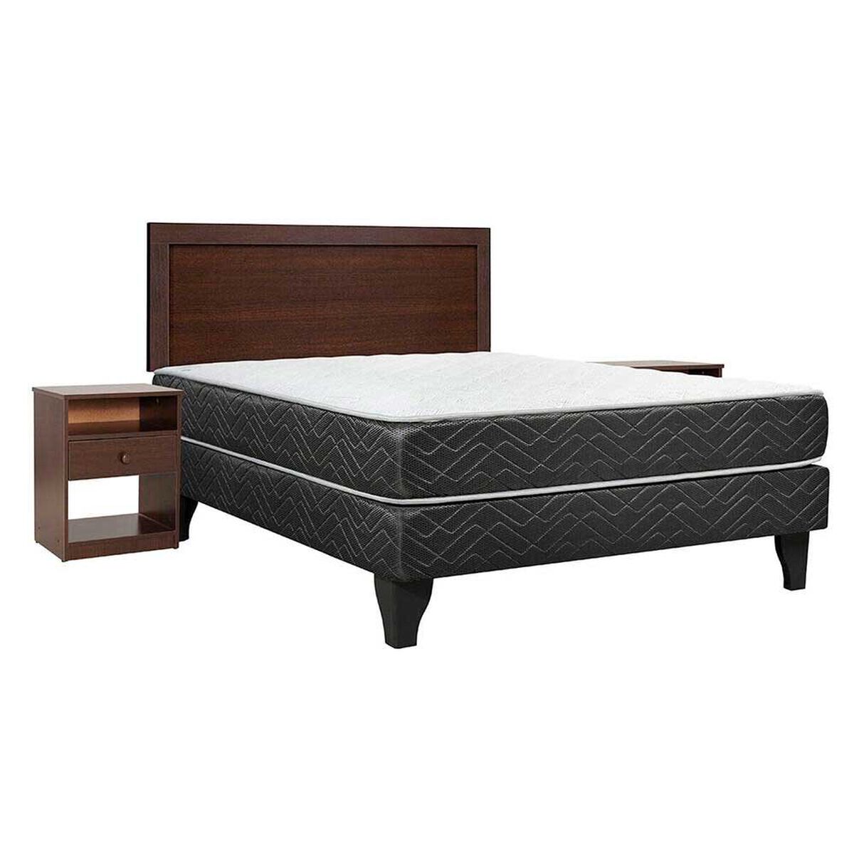 Cama Europea Celta 2 Plazas New Mega + Respaldo + 2 Veladores Pamplona
