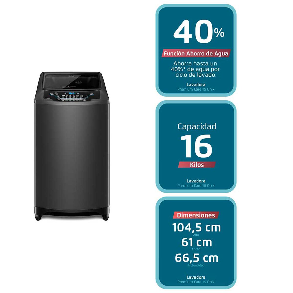 Lavadora Automática Fensa Premium Care 16 Onix 16 kg.