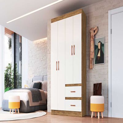 Closet Almore Berlin 4 Puertas 2 Cajones Nogueira y Off White