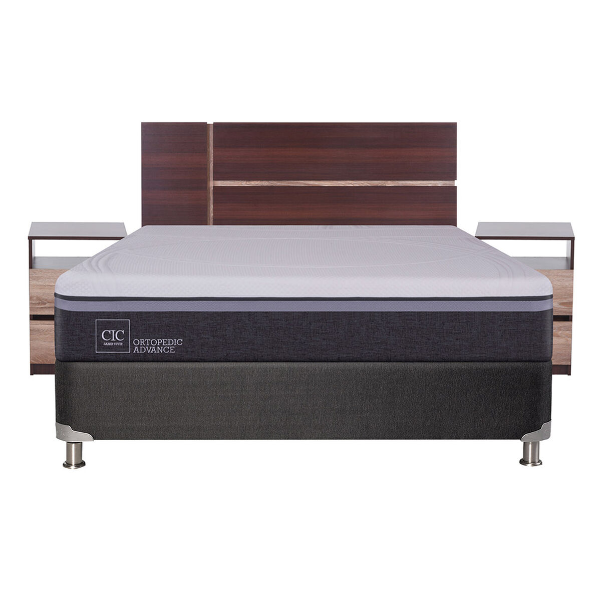 Box Spring CIC 2 Plazas Ortopedic Advance + Respaldo + 2 Veladores