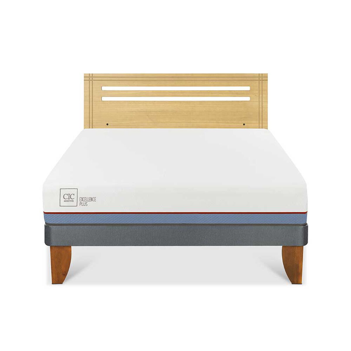 Cama Europea CIC 2 Plazas Excellence Plus + Respaldo Munich Mostaza