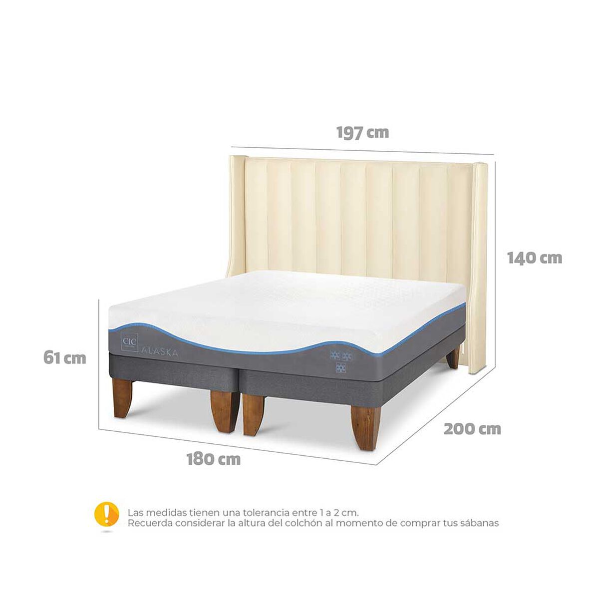 Cama Europea CIC Base Dividida King Alaska + Respaldo Panaro