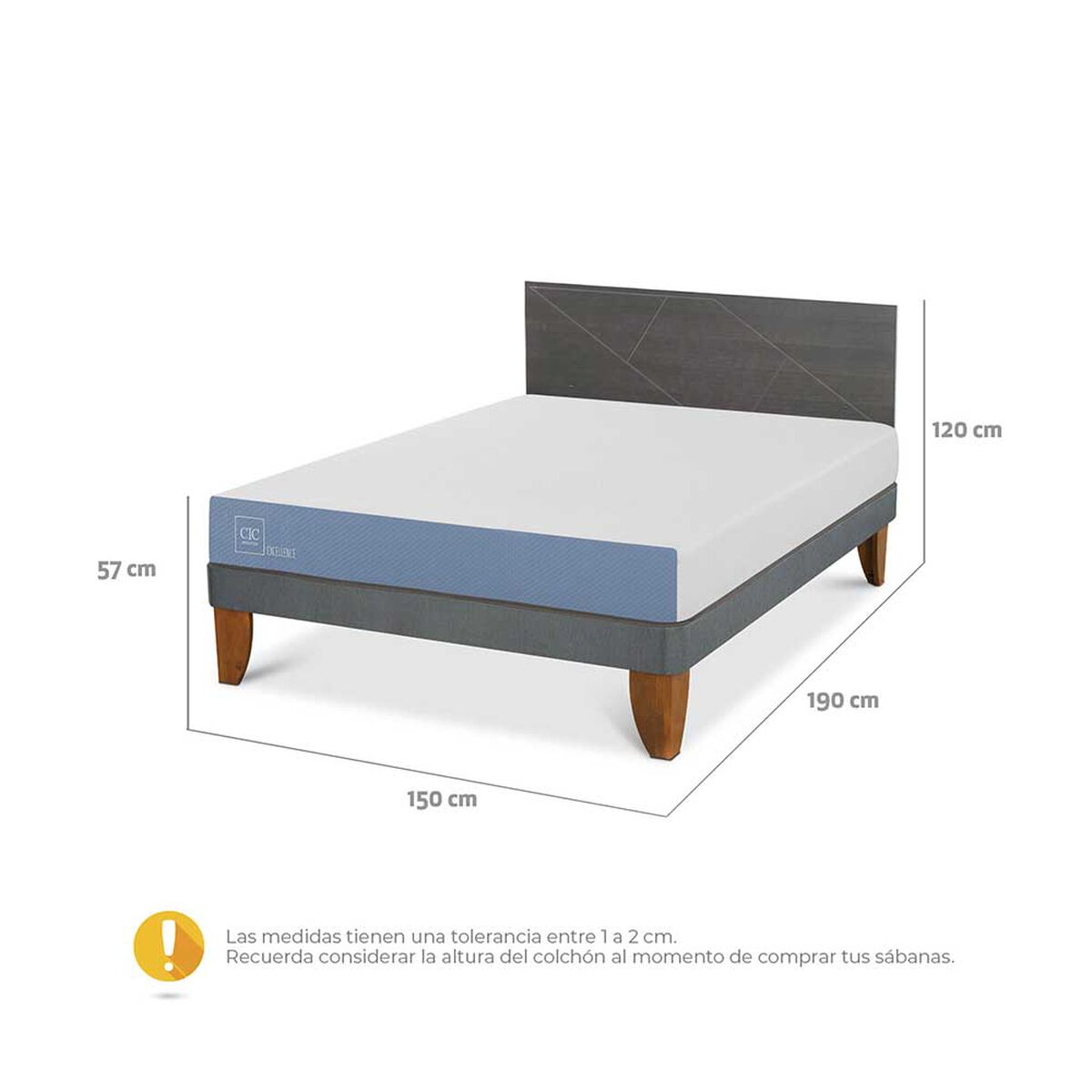 Cama Europea CIC 2 Plazas Excellence + Respaldo Villarrica