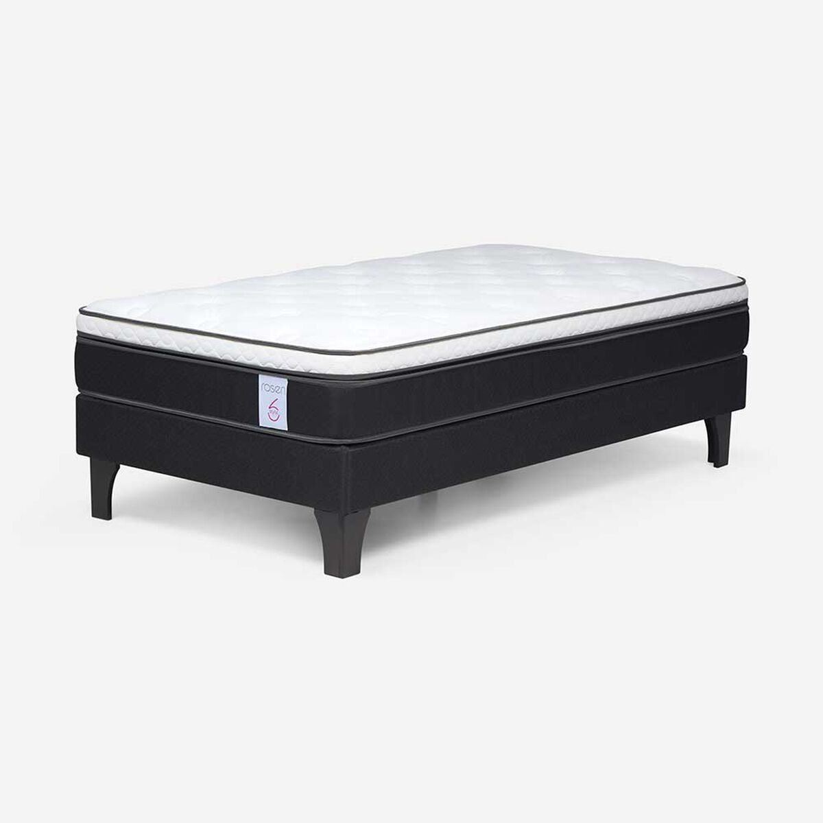 Cama Europea Rosen 1 Plaza New Style 6 + Respaldo Ferrera Gris + Velador