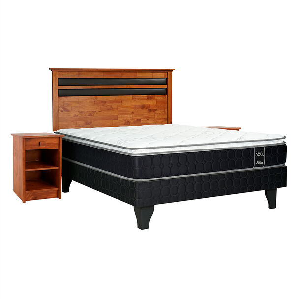 Cama Europea Celta 2 Plazas Black Soul + Respaldo + 2 Veladores Mallorca