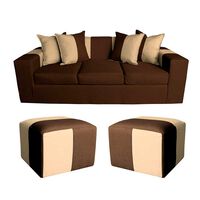 Sofá Muebles MYM Benjamin 3 Cuerpos + Dos Pouf 1 Cuerpo Café Beige