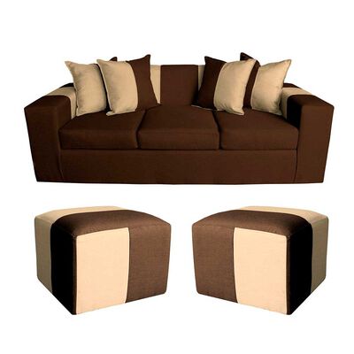 Sof&aacute; Muebles MYM Benjamin 3 Cuerpos + Dos Pouf 1 Cuerpo Caf&eacute; Beige