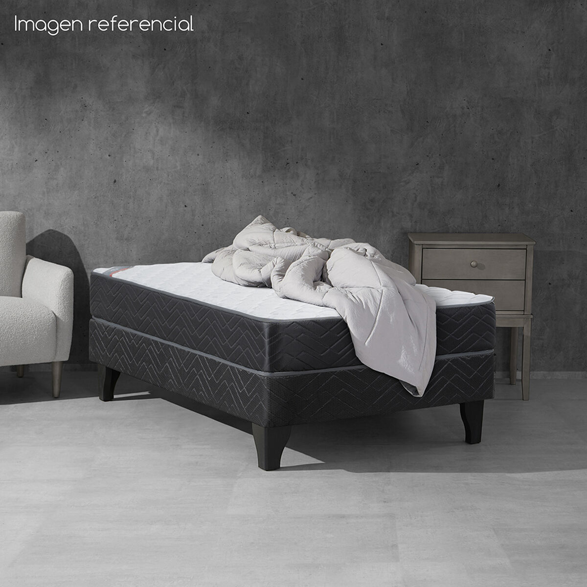 Cama Europea Celta 1,5 Plazas New Mega + Respaldo + Velador Pamplona