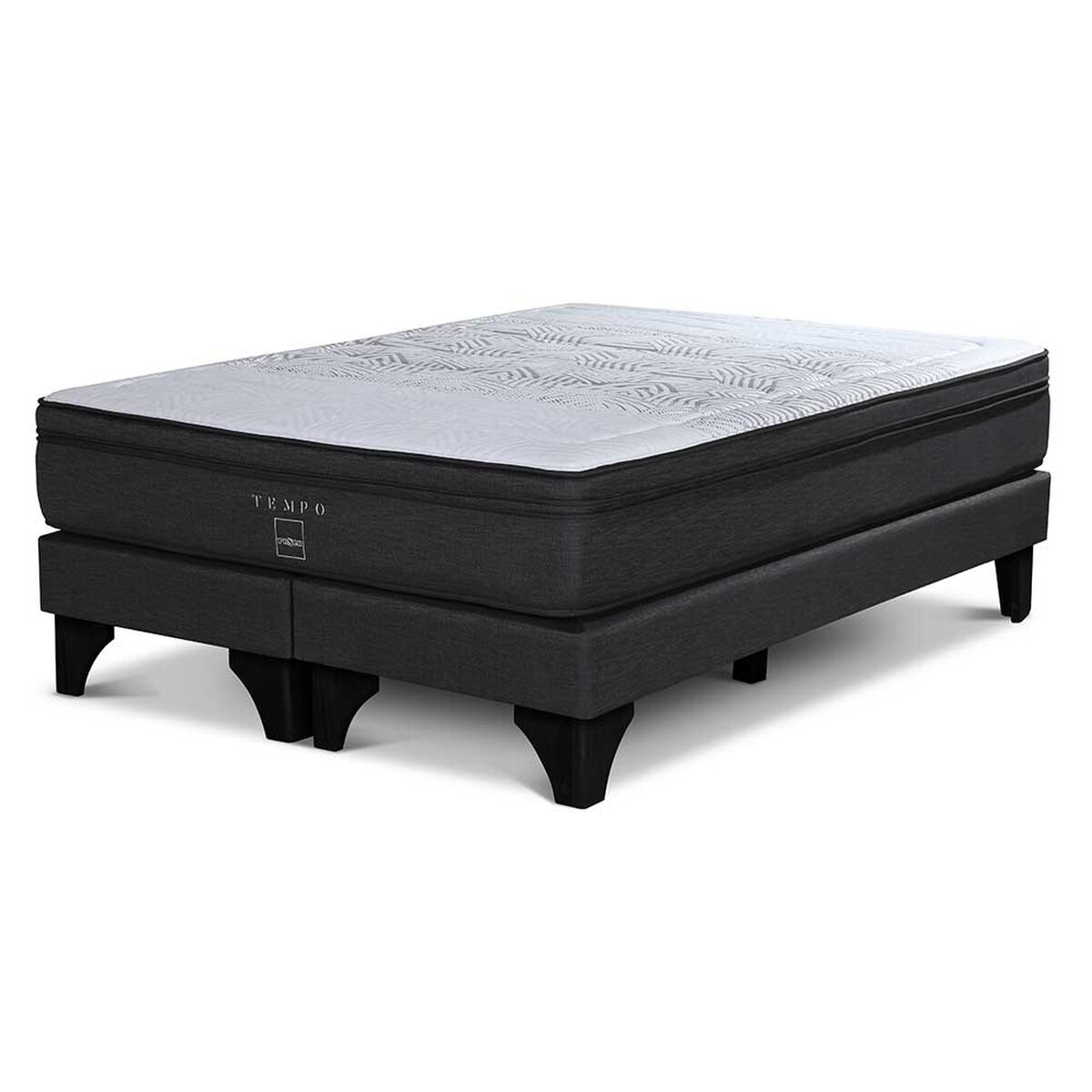 Cama Europea Rosen Base Dividida 2 Plazas Tempo + Respaldo + 2 Veladores Charles