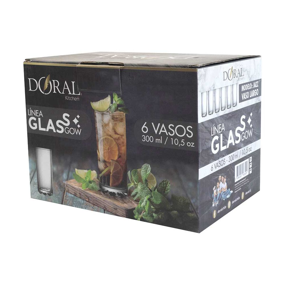 Set Vaso Largo Doral 6 Piezas Jazz 300 ml