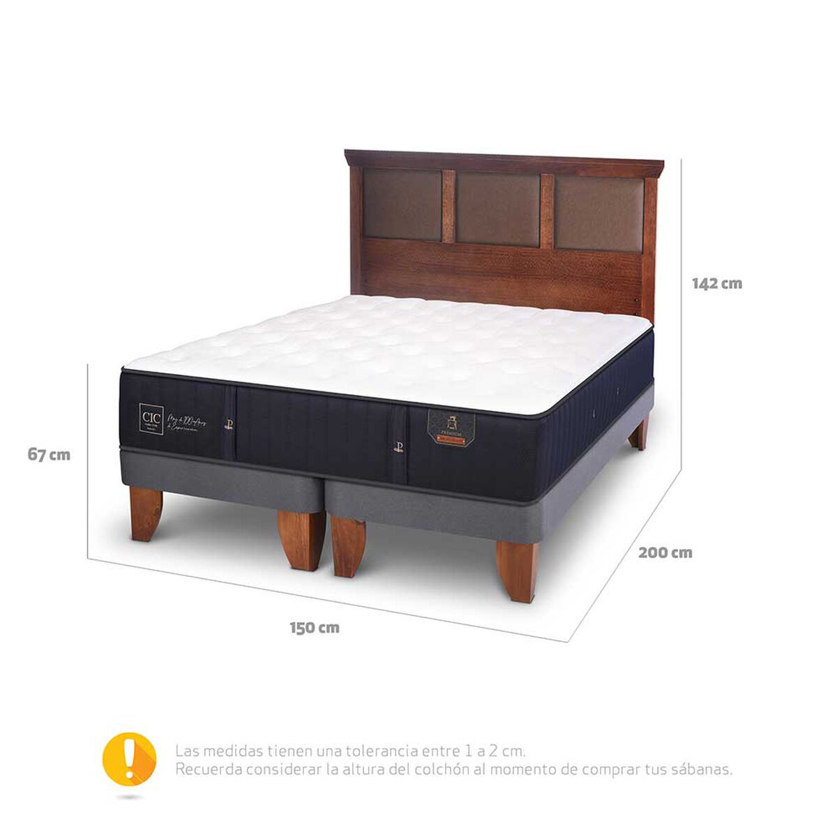Cama Europea CIC Base Dividida 2 Plazas Premium + Respaldo New Torino Caramelo