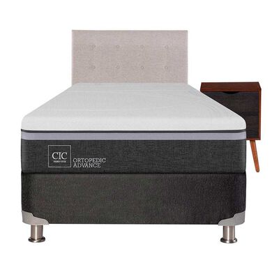Box Spring CIC 1,5 Plazas Ortopedic Advance + Respaldo + Velador Tigris