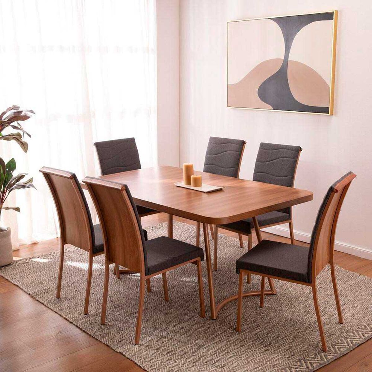 Juego de Comedor Roca Roma 6 Sillas Canela