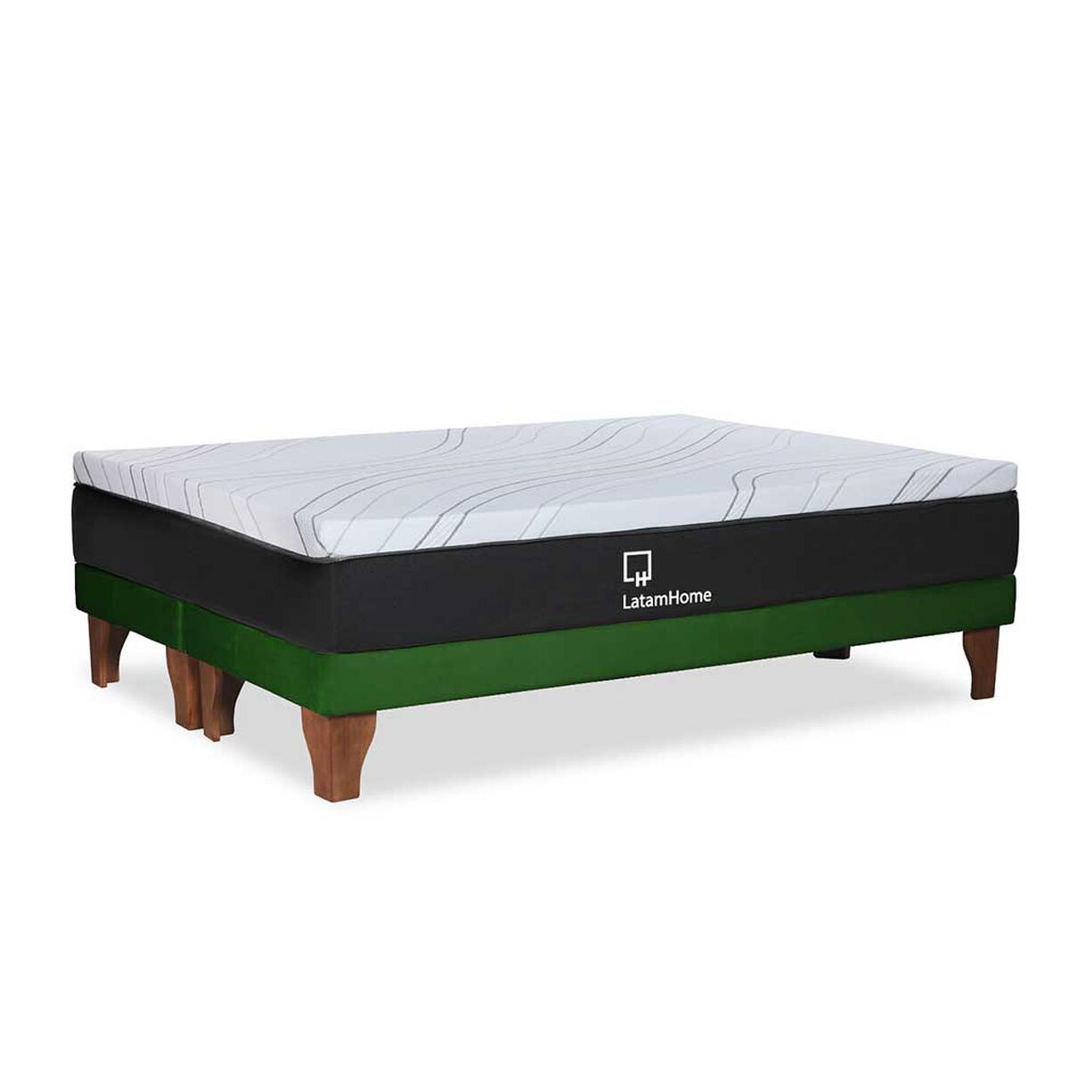 Cama Europea Latam Home Base Dividida 2 Plazas Zen Top Foam Soft Velvet Verde