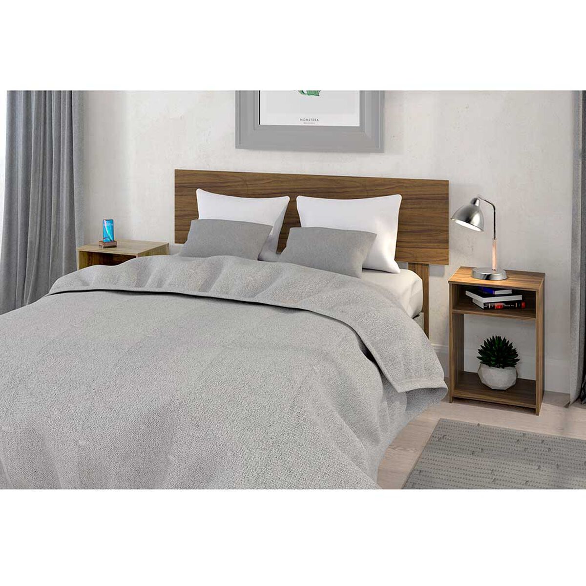 Respaldo + 2 Veladores Casanova 2 Plazas Nogal