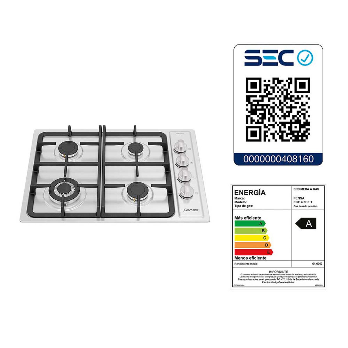 Encimera A Gas Fensa FCE 4.3HF T