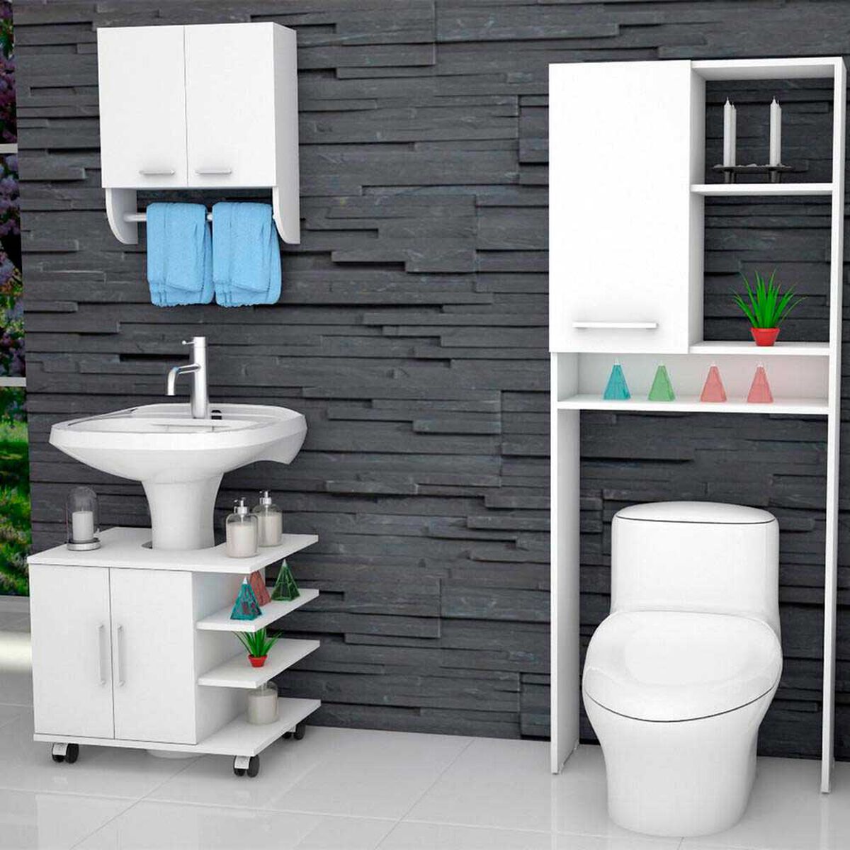Mueble Lavamanos + Gabinete + Mueble Optimizador TuHome