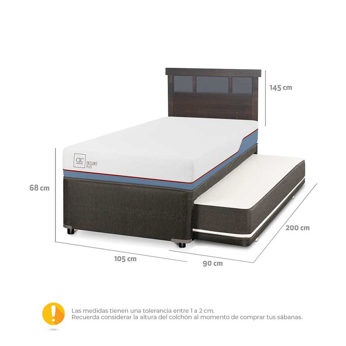 Cama Nido CIC 1,5 Plazas Excellence Plus + Respaldo Dublin