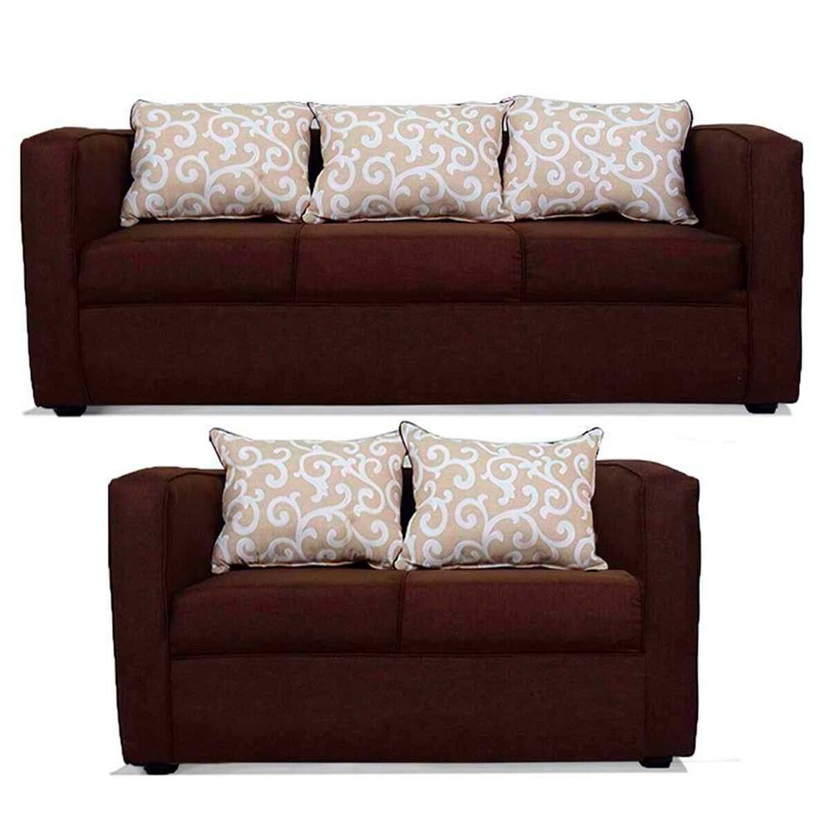 Juego de Living Elegant Detail Indiana Sof&aacute; 3 Cuerpos + Sof&aacute; 2 Cuerpos Caf&eacute;