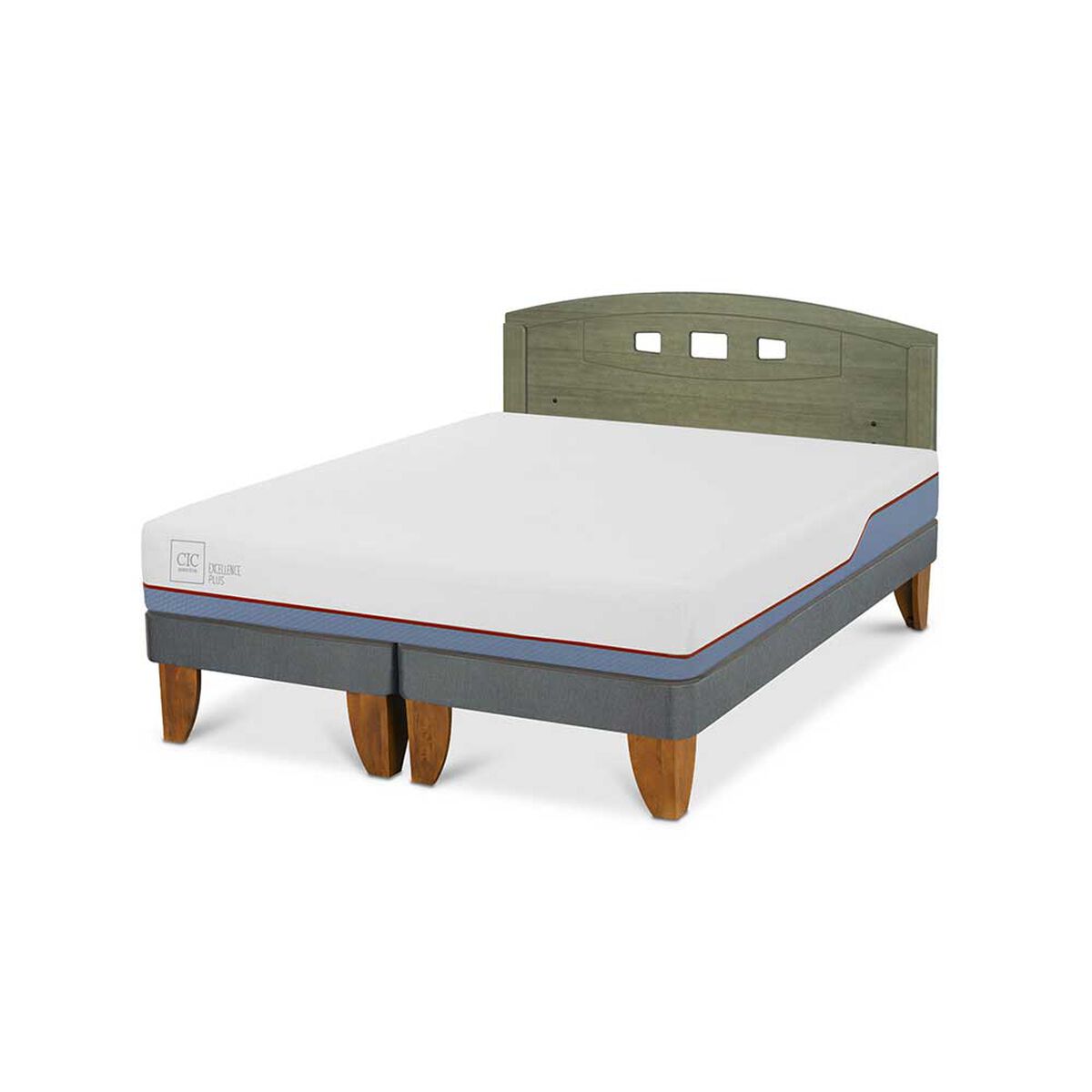 Cama Europea CIC Base Dividida 2 Plazas Excellence Plus + Respaldo Gales Olivo