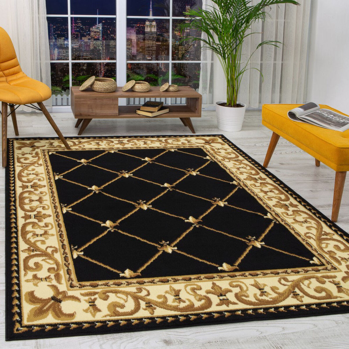 Alfombra Modalfo Kashan King 153 x 213 cm Negro