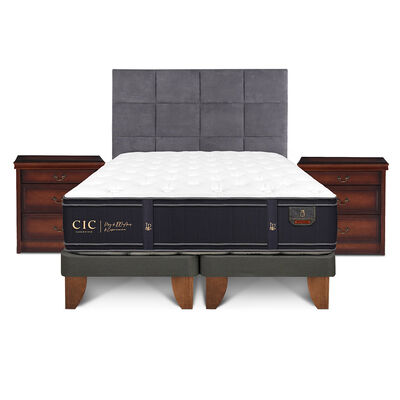 Cama Europea CIC Base Dividida Súper King Gran Premium + Respaldo + 2 Veladores Tamesis