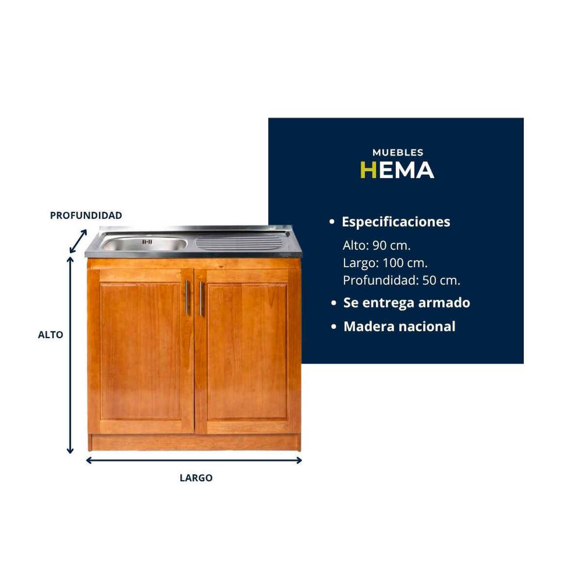 Lavaplato Izquierdo Muebles Hema Berl&iacute;n 100 cm Nogal