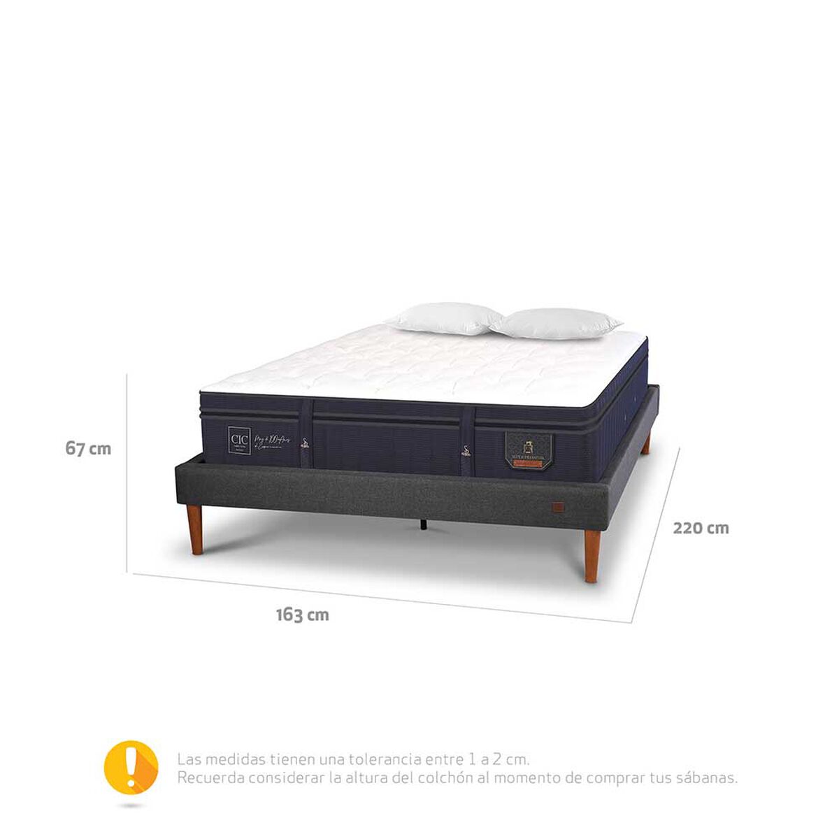 Cama Europea CIC 2 Plazas Súper Premium + Almohadas Viscoelásticas