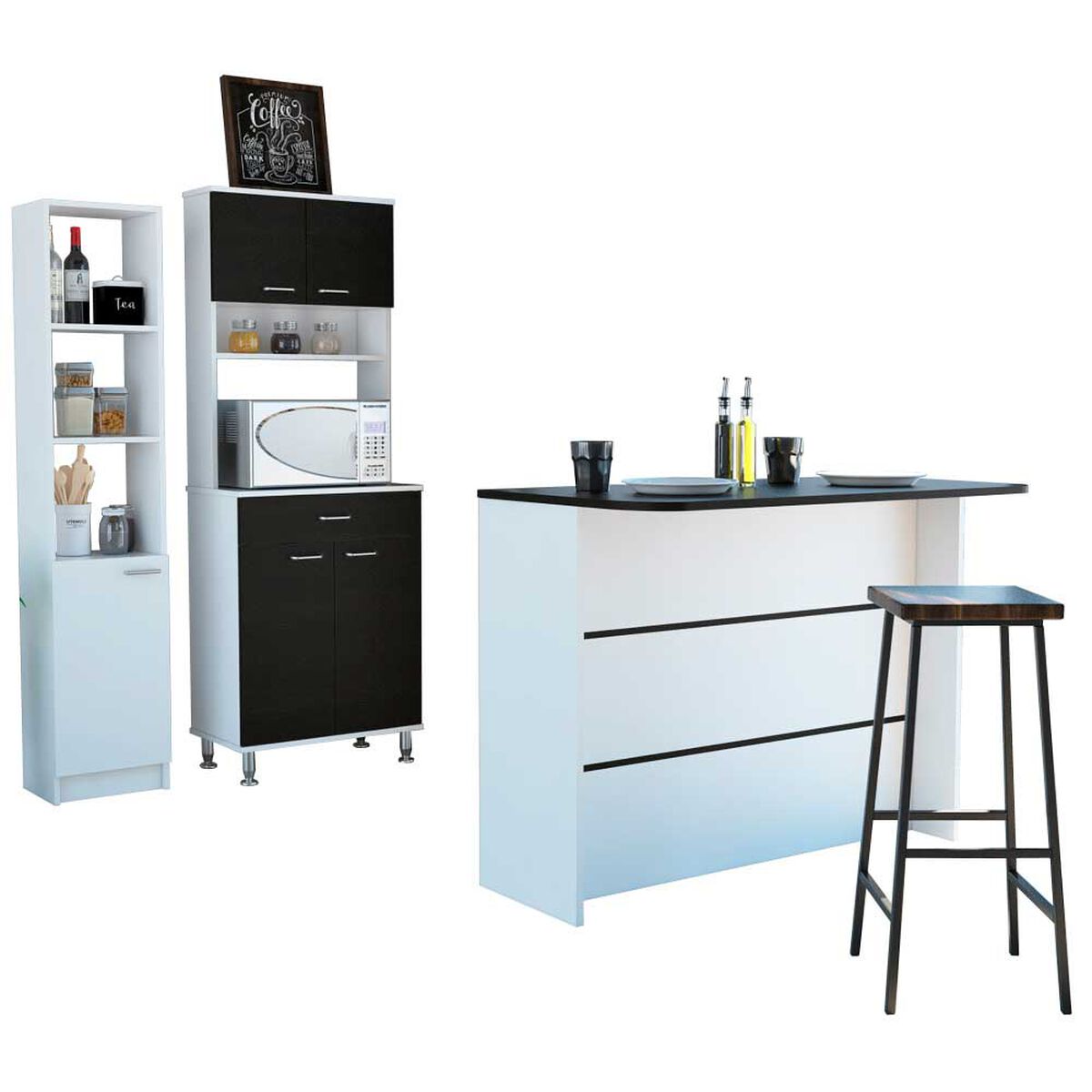 Combo Mueble Microondas + Barra de Cocina + Optimizador TuHome Kitchen Wenge Blanco