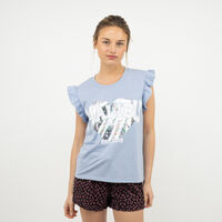 Conjunto Pijama sin Mangas Mujer Icono Celeste, Coral