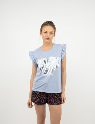 Imagen 1 del producto Conjunto Pijama sin Mangas Mujer Icono Celeste, Coral