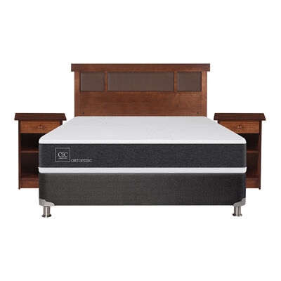 Imagen 1 del producto Box Spring CIC 2 Plazas New Ortopedic + Respaldo + 2 Veladores New Dublin