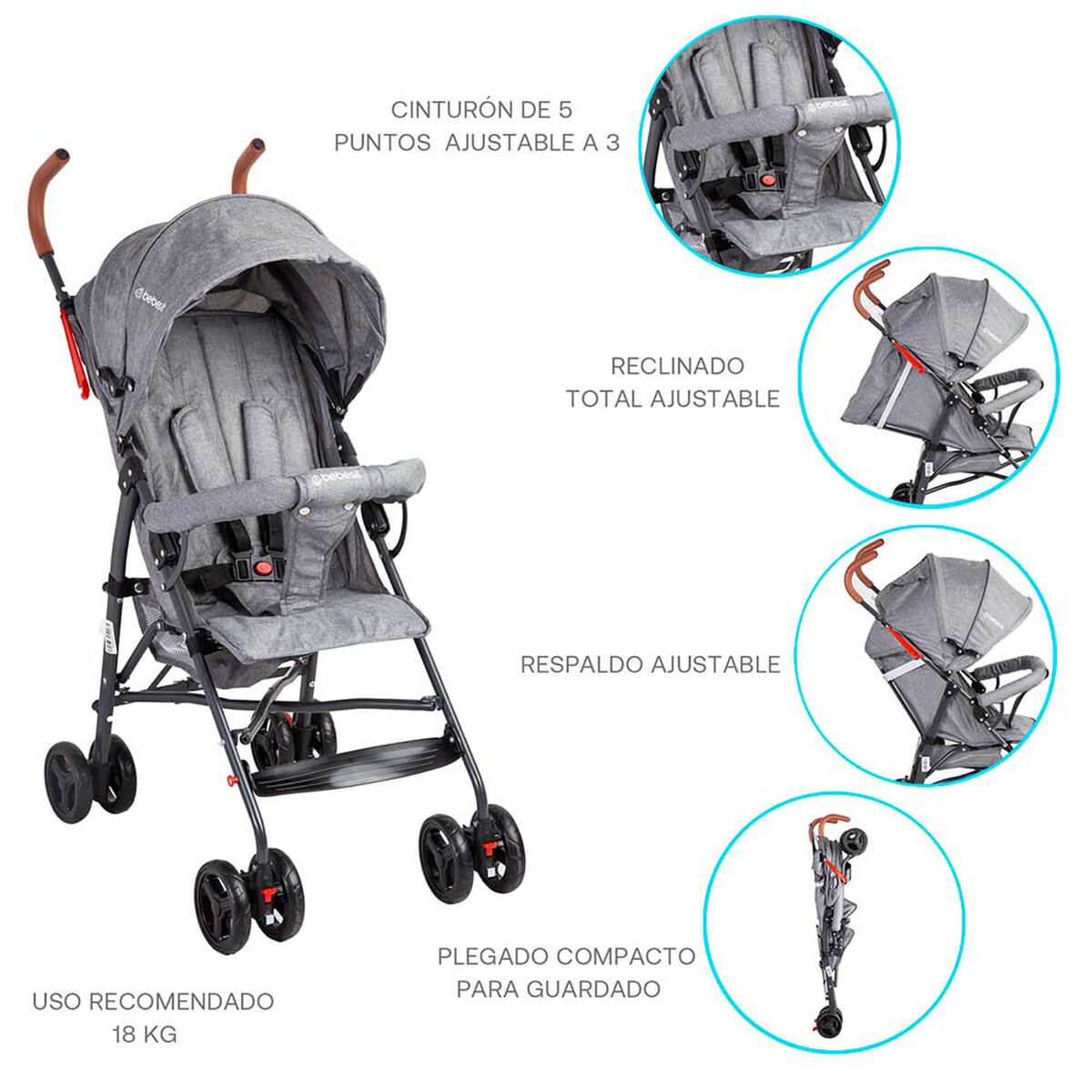 Coche Paragua Fun Gris Bebesit